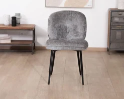 Lot de 2 chaises de repas contemporaines en tissu bouclette gris ultra doux 