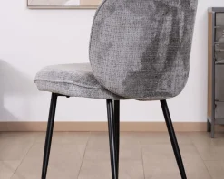 Lot de 2 chaises de repas contemporaines en tissu bouclette gris ultra doux 