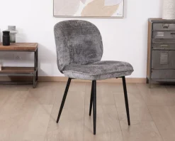 Lot de 2 chaises de repas contemporaines en tissu bouclette gris ultra doux 