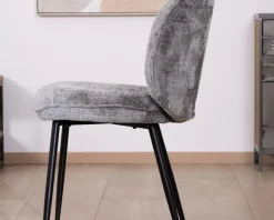 Lot de 2 chaises de repas contemporaines en tissu bouclette gris ultra doux 