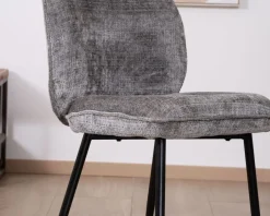 Lot de 2 chaises de repas contemporaines en tissu bouclette gris ultra doux 