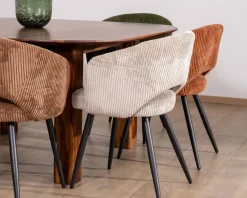 Lot de 2 chaises de repas en velours côtelé kaki et pieds métal "Sonate"