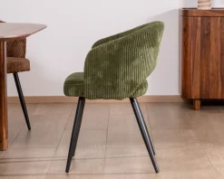 Lot de 2 chaises de repas en velours côtelé kaki et pieds métal 