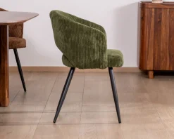 Lot de 2 chaises de repas en velours côtelé kaki et pieds métal 