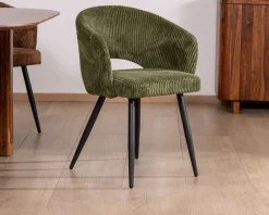 Lot de 2 chaises de repas en velours côtelé kaki et pieds métal 