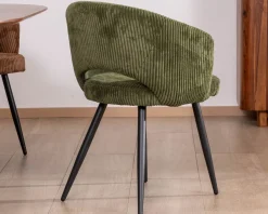 Lot de 2 chaises de repas en velours côtelé kaki et pieds métal 