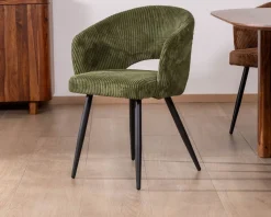 Lot de 2 chaises de repas en velours côtelé kaki et pieds métal 