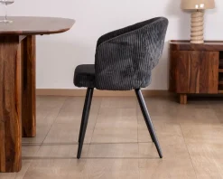 Lot de 2 chaises de repas en velours côtelé anthracite et pieds métal noir vintage "Sonate"
