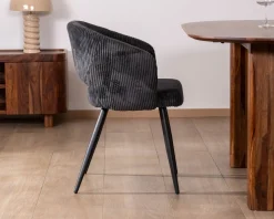 Lot de 2 chaises de repas en velours côtelé anthracite et pieds métal noir vintage "Sonate"