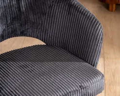 Lot de 2 chaises de repas en velours côtelé anthracite et pieds métal noir vintage 