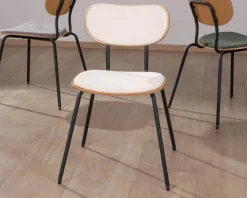 Lot de 4 chaises de repas "Lino" style rétro en tissu écru