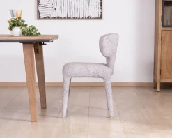 Lot de 2 chaises de repas contemporaines “Milano” en tissu chiné gris clair à habillage intégral