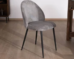 Lot de 4 chaises de repas contemporaines en velours côtelé gris 