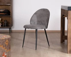 Lot de 4 chaises de repas contemporaines en velours côtelé gris 