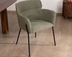 Lot de 2 chaises de repas en tissu kaki et pieds métal "Riméno"