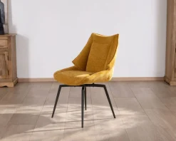 Lot de 2 chaises de repas design vintage "Niko" tissu jaune moutarde