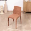 Lot de 4 chaises de repas empilables “Otto” design épuré avec habillage intégral en tissu terracotta