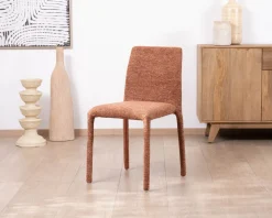 Lot de 4 chaises de repas empilables “Otto” design épuré avec habillage intégral en tissu terracotta