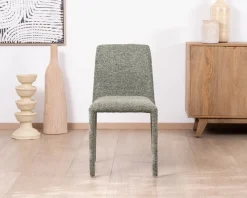 Lot de 4 chaises de repas contemporaines “Otto” revêtement textile intégral en tissu vert sauge chiné
