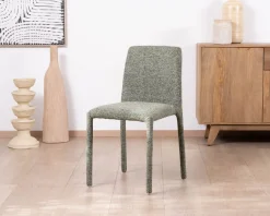 Lot de 4 chaises de repas contemporaines “Otto” revêtement textile intégral en tissu vert sauge chiné