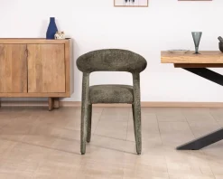 Lot de 2 chaises de repas design recouvrement total en tissu bouclettes kaki "Amarello"