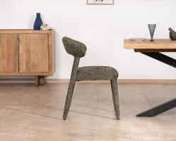 Lot de 2 chaises de repas design recouvrement total en tissu bouclettes kaki 