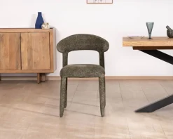 Lot de 2 chaises de repas design recouvrement total en tissu bouclettes kaki 