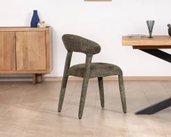 Lot de 2 chaises de repas design recouvrement total en tissu bouclettes kaki 