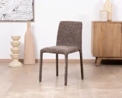 Lot de 4 chaises de repas contemporaines en tissu cacao tramé “Otto” revêtement intégral et lignes épurées