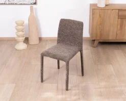 Lot de 4 chaises de repas contemporaines en tissu cacao tramé “Otto” revêtement intégral et lignes épurées