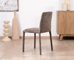 Lot de 4 chaises de repas contemporaines en tissu cacao tramé “Otto” revêtement intégral et lignes épurées