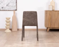 Lot de 4 chaises de repas contemporaines en tissu cacao tramé “Otto” revêtement intégral et lignes épurées