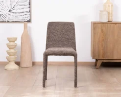Lot de 4 chaises de repas contemporaines en tissu cacao tramé “Otto” revêtement intégral et lignes épurées