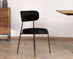 Lot de 2 chaises de repas style rétro en tissu noir et pieds métal "Lato"