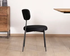 Lot de 2 chaises de repas style rétro en tissu noir et pieds métal 