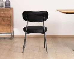 Lot de 2 chaises de repas style rétro en tissu noir et pieds métal 