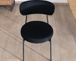 Lot de 2 chaises de repas style rétro en tissu noir et pieds métal 