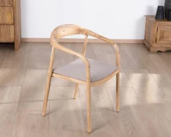 Lot de 2 chaises de repas épurées en acacia avec assise tissu beige "Vogue"