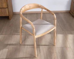Lot de 2 chaises de repas épurées en acacia avec assise tissu beige 