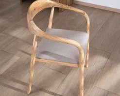 Lot de 2 chaises de repas épurées en acacia avec assise tissu beige 