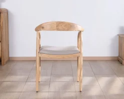 Lot de 2 chaises de repas épurées en acacia avec assise tissu beige 