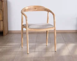 Lot de 2 chaises de repas épurées en acacia avec assise tissu beige 