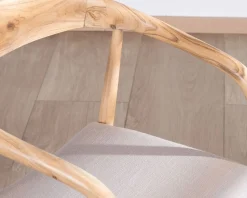 Lot de 2 chaises de repas épurées en acacia avec assise tissu beige 