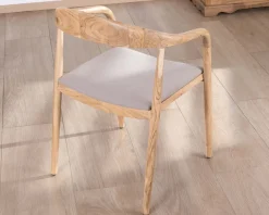 Lot de 2 chaises de repas épurées en acacia avec assise tissu beige 