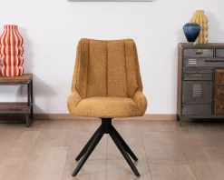 Lot de 2 chaises de repas pivotantes et matelassée en tissu moutarde 