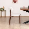 Lot de 2 chaises de repas empilables esprit rétro en tissu tramé blanc "Staccato" pieds aspect bois foncé