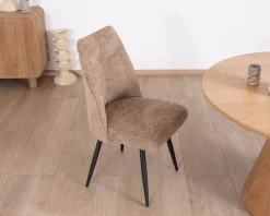 Lot de 2 chaises de repas contemporaines matelassées en tissu bouclette grège "Ondine"