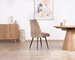Lot de 2 chaises de repas contemporaines matelassées en tissu bouclette grège "Ondine"