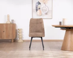 Lot de 2 chaises de repas contemporaines matelassées en tissu bouclette grège 