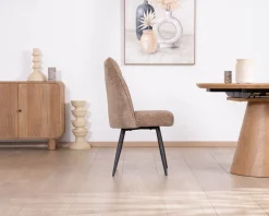 Lot de 2 chaises de repas contemporaines matelassées en tissu bouclette grège 